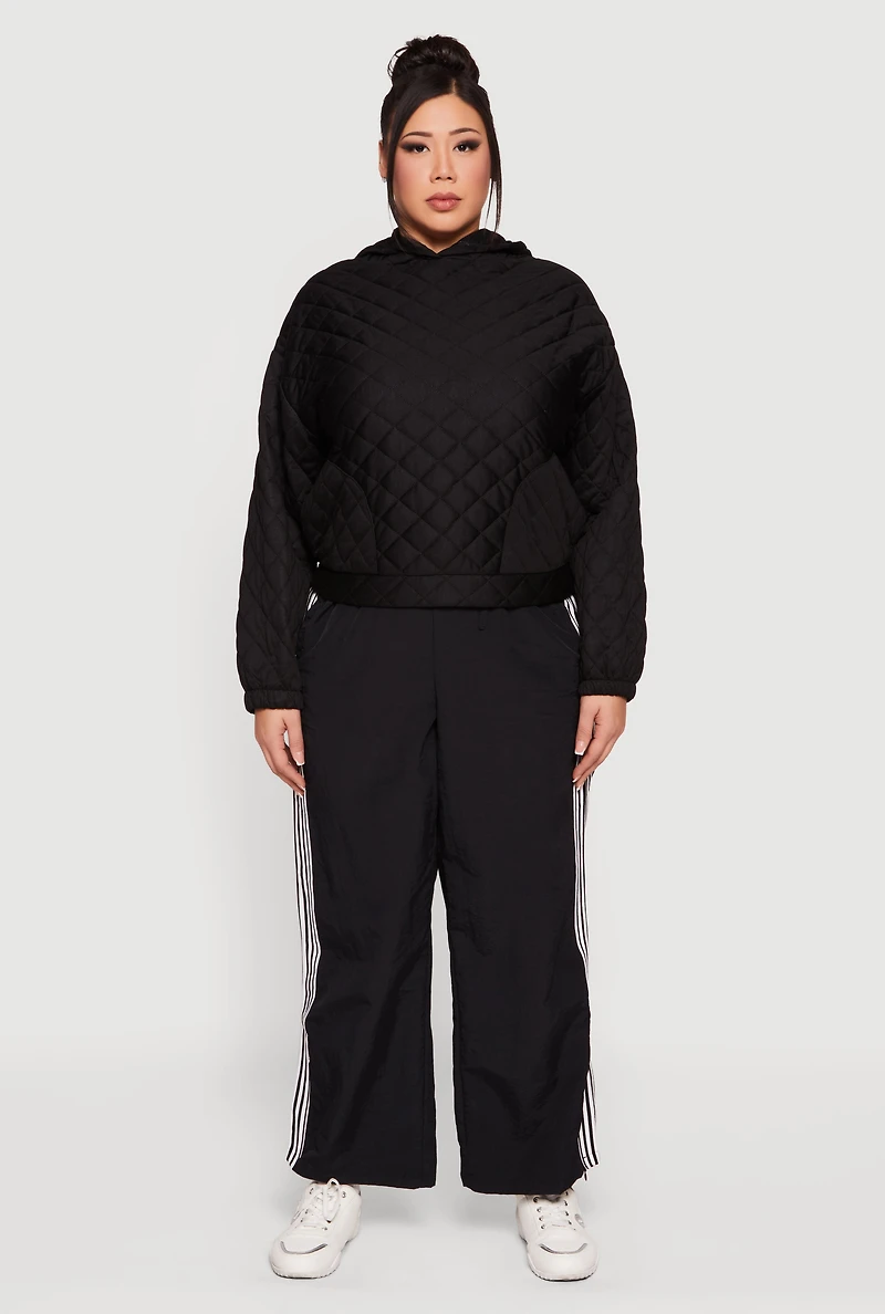 Womens Plus Size Hooded Quilted Sweatshirt, Black, Size 4X