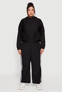 Womens Plus Size Hooded Quilted Sweatshirt, Black, Size 4X
