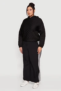 Womens Plus Size Hooded Quilted Sweatshirt, Black, Size 4X