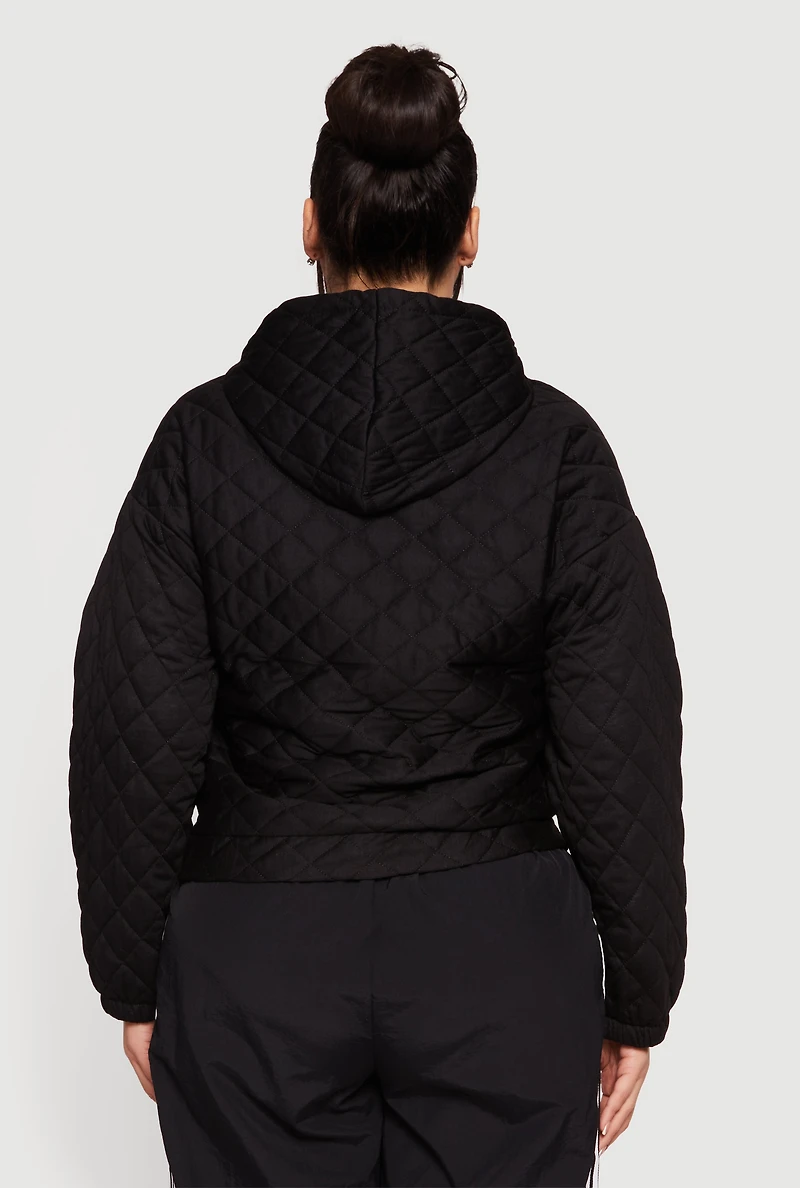 Womens Plus Size Hooded Quilted Sweatshirt, Black, Size 4X