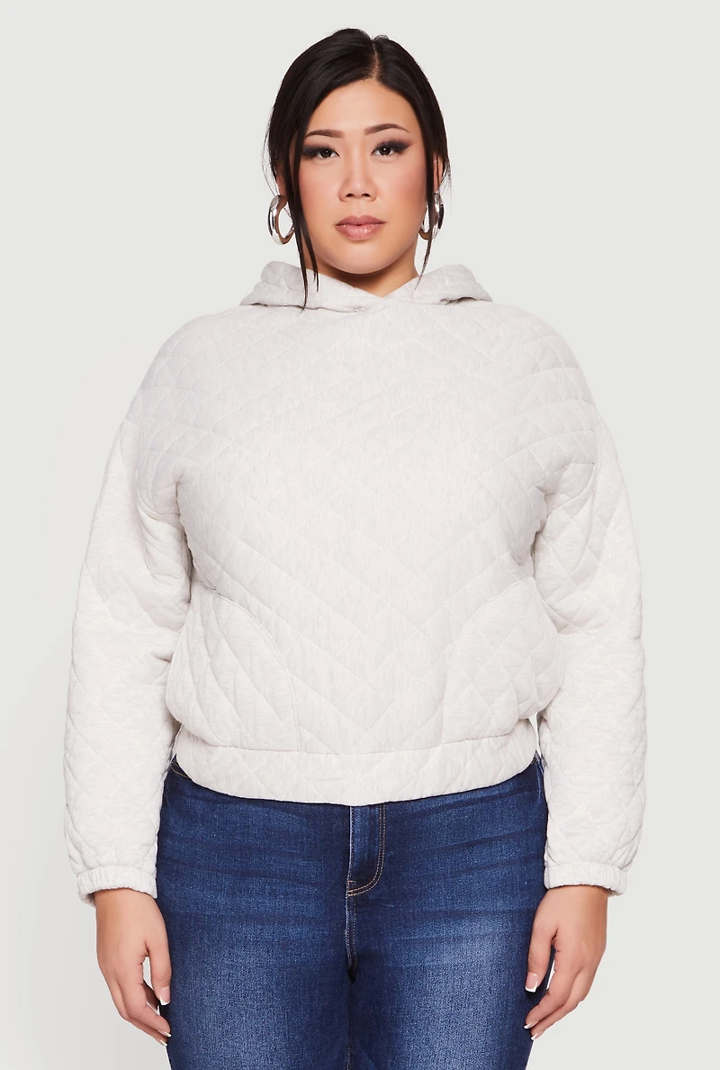 Womens Plus Hooded Quilted Sweatshirt,