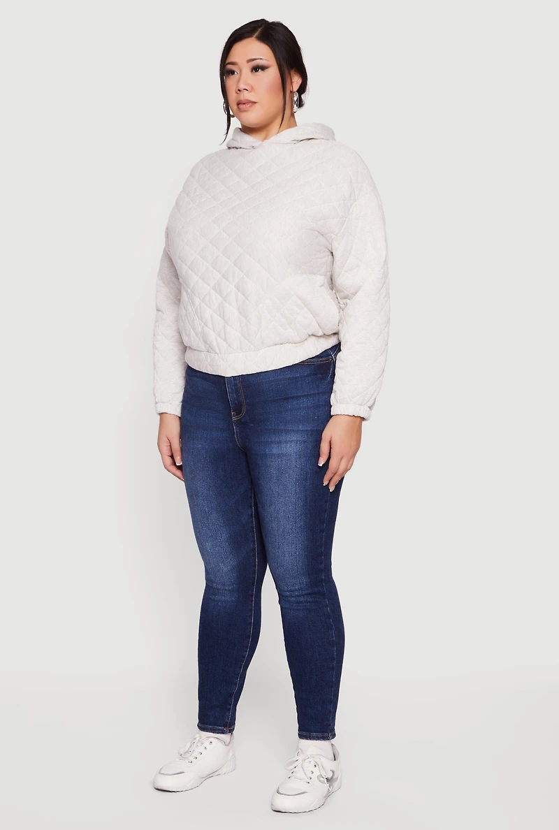 Womens Plus Hooded Quilted Sweatshirt,