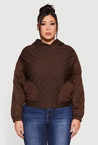 Womens Plus Size Hooded Quilted Sweatshirt, Brown, Size 2X
