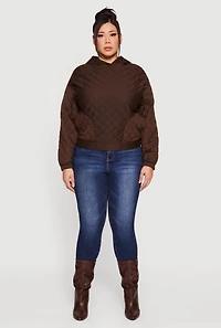 Womens Plus Size Hooded Quilted Sweatshirt, Brown, Size 2X