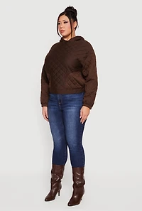 Womens Plus Size Hooded Quilted Sweatshirt, Brown, Size 2X