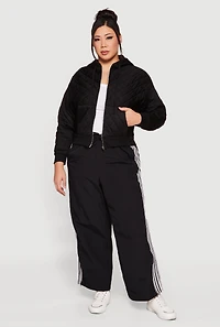 Womens Plus Size Quilted Long Sleeve Hooded Sweatshirt, Black, Size 2X