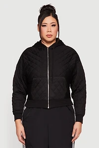 Womens Plus Size Quilted Long Sleeve Hooded Sweatshirt, Black, Size 1X