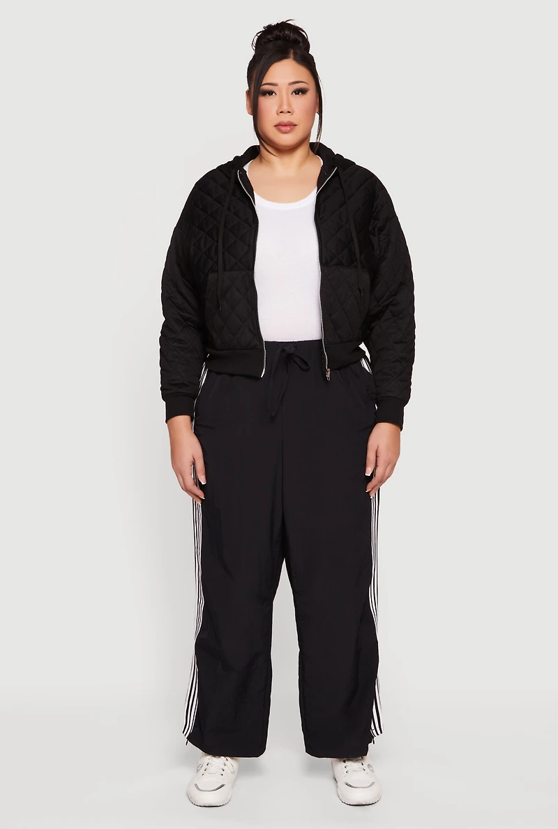 Womens Plus Size Quilted Long Sleeve Hooded Sweatshirt, Black, Size 1X