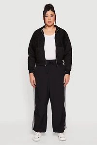 Womens Plus Size Quilted Long Sleeve Hooded Sweatshirt, Black, Size 1X