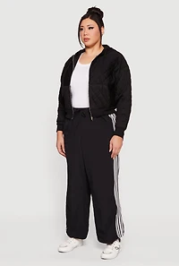 Womens Plus Size Quilted Long Sleeve Hooded Sweatshirt, Black, Size 1X