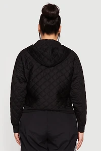 Womens Plus Size Quilted Long Sleeve Hooded Sweatshirt, Black, Size 1X