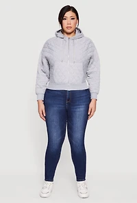 Womens Plus Size Quilted Long Sleeve Hooded Sweatshirt, Grey, Size 2X