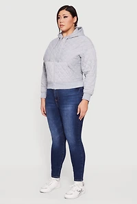 Womens Plus Size Quilted Long Sleeve Hooded Sweatshirt, Grey, Size 2X