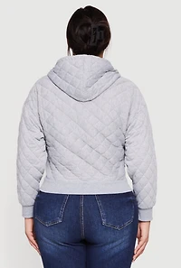 Womens Plus Size Quilted Long Sleeve Hooded Sweatshirt, Grey, Size 2X