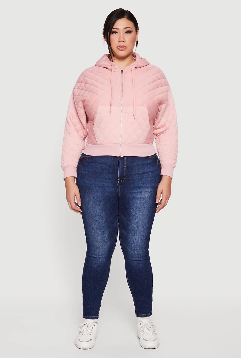 Plus Quilted Long Sleeve Hooded Sweatshirt
