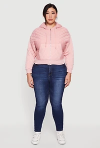 Plus Quilted Long Sleeve Hooded Sweatshirt