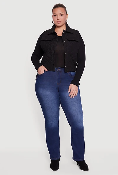 Womens Plus Quilted Snap Button Front Vest,