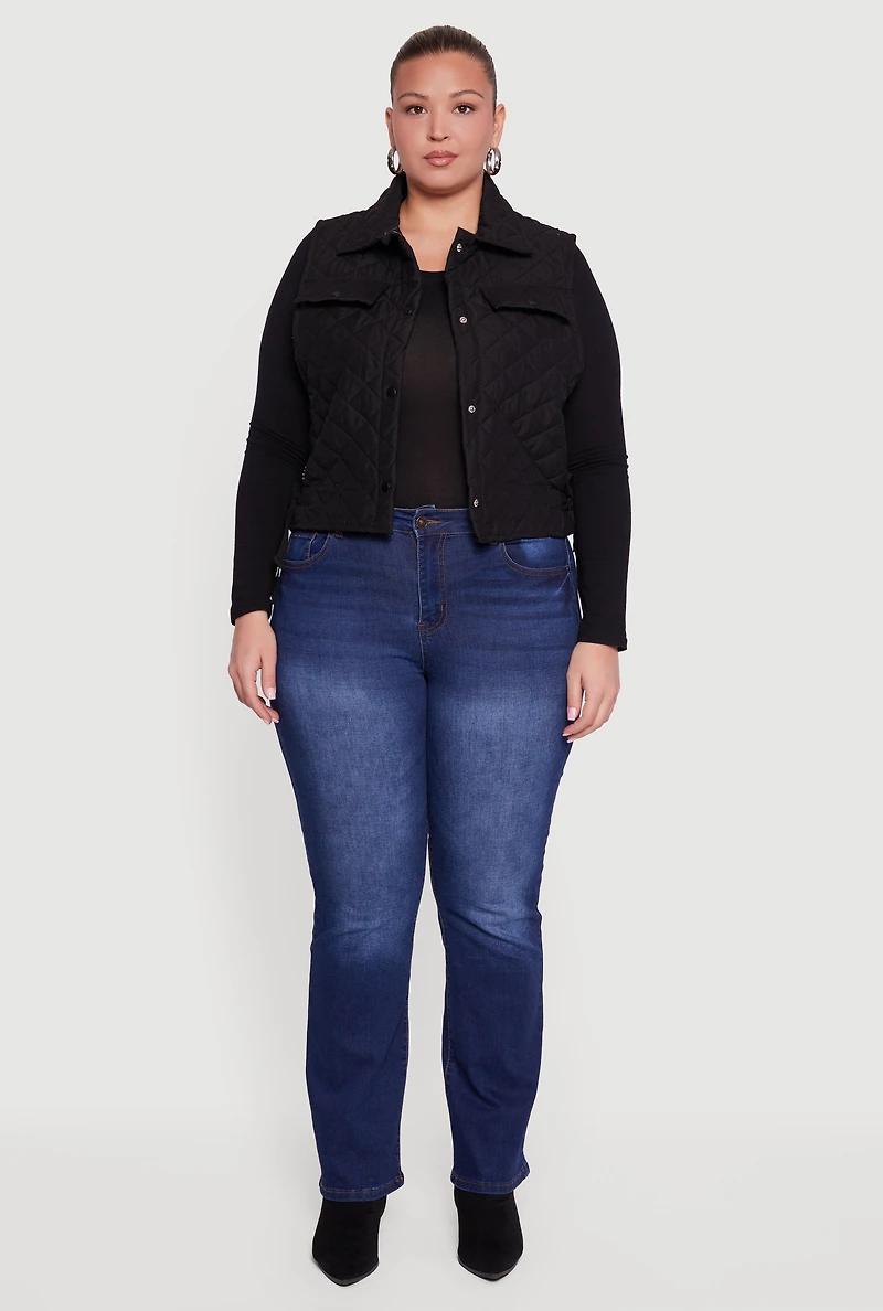 Plus Quilted Snap Button Front Vest