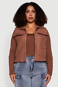 Womens Plus Size Quilted Snap Button Front Vest, Brown, Size 4X