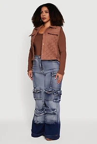 Womens Plus Size Quilted Snap Button Front Vest, Brown, Size 4X