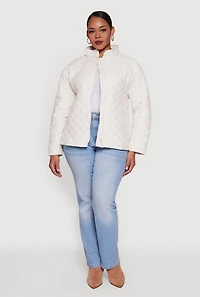 Plus Long Sleeve Zip Front Quilted Puffer Jacket