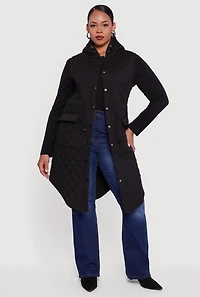 Plus Quilted Hooded Long Puffer Vest