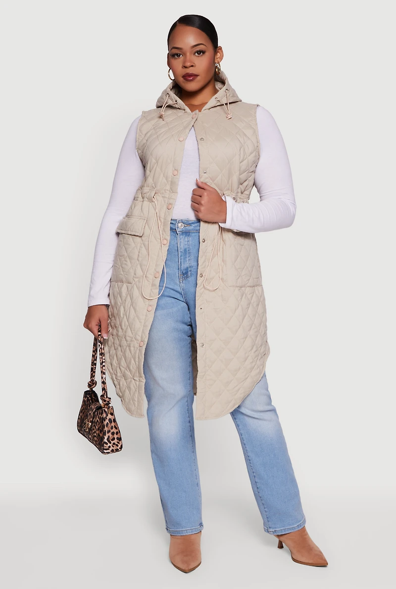 Plus Quilted Hooded Long Puffer Vest