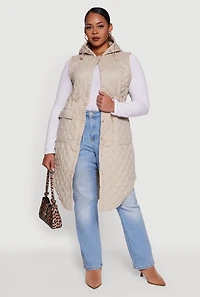 Plus Quilted Hooded Long Puffer Vest