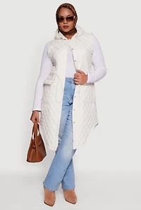 Plus Quilted Hooded Long Puffer Vest