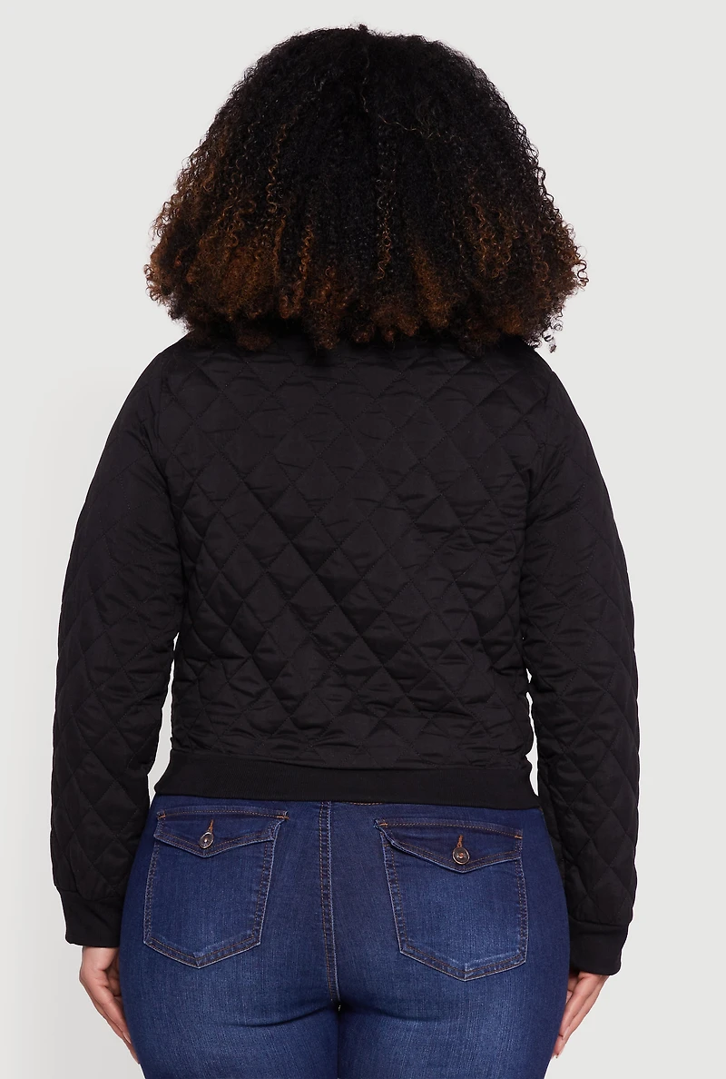 Womens Plus Zip Front Quilted Bomber Jacket, 4X