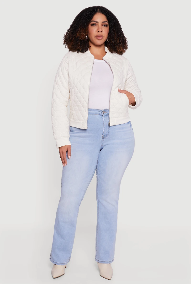 Plus Zip Front Quilted Bomber Jacket