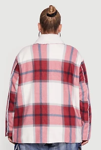 Plus Shawl Collar Plaid Sherpa Shacket