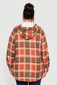 Plus Plaid Sherpa Lined Hooded Fleece Shacket