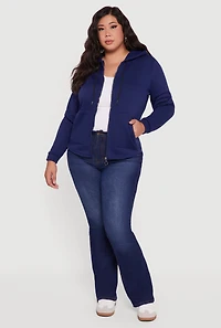 Womens Plus Size Sherpa Lined Zip Up Hoodie, Blue, Size 1X