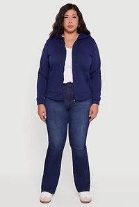 Womens Plus Size Sherpa Lined Zip Up Hoodie, Blue, Size 1X