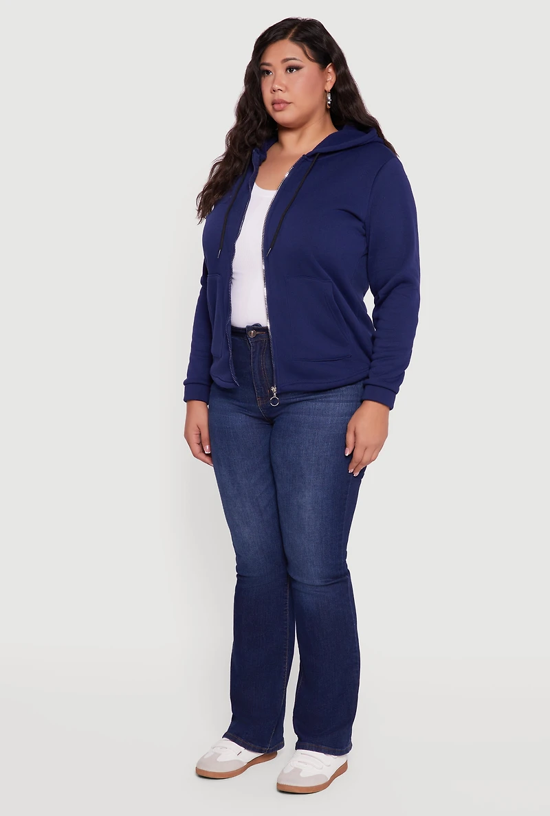 Womens Plus Size Sherpa Lined Zip Up Hoodie, Blue, Size 1X