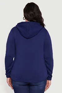 Womens Plus Size Sherpa Lined Zip Up Hoodie, Blue, Size 1X