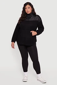 Womens Plus Sherpa Pullover Sweatshirt with Kangaroo Pocket,