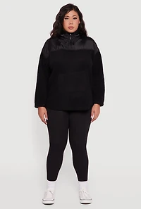 Womens Plus Sherpa Pullover Sweatshirt with Kangaroo Pocket,