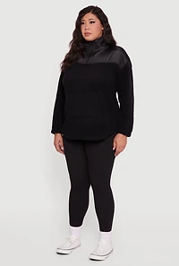Womens Plus Sherpa Pullover Sweatshirt with Kangaroo Pocket,