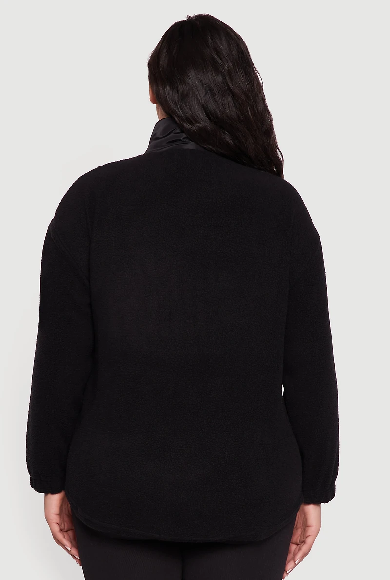 Womens Plus Sherpa Pullover Sweatshirt with Kangaroo Pocket,