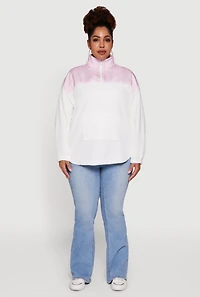 Womens Plus Sherpa Pullover Sweatshirt with Kangaroo Pocket, White,