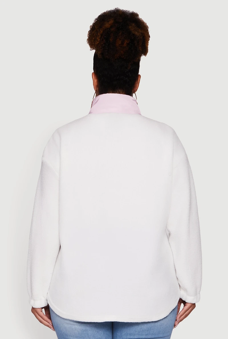 Plus Sherpa Pullover Sweatshirt with Kangaroo Pocket