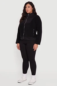 Plus Sherpa Long Sleeve Mock Neck Zip Front Jacket