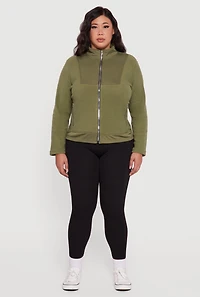 Womens Plus Size Sherpa Long Sleeve Mock Neck Zip Front Jacket, Green, Size 4X