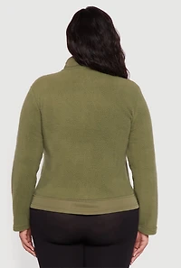 Womens Plus Size Sherpa Long Sleeve Mock Neck Zip Front Jacket, Green, Size 4X