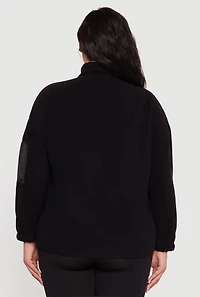 Womens Plus Kangaroo Pocket Half Zip Mock Neck Pullover, Black,