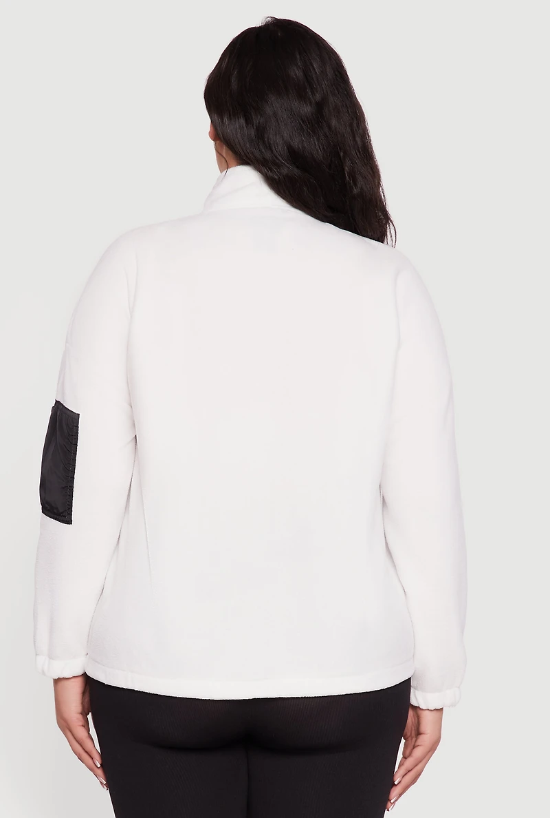 Womens Plus Size Kangaroo Pocket Half Zip Mock Neck Pullover, White, Size 4X