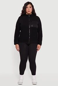 Womens Plus Size Fleece Long Sleeve Zip Front Hooded Jacket, Black, Size 4X
