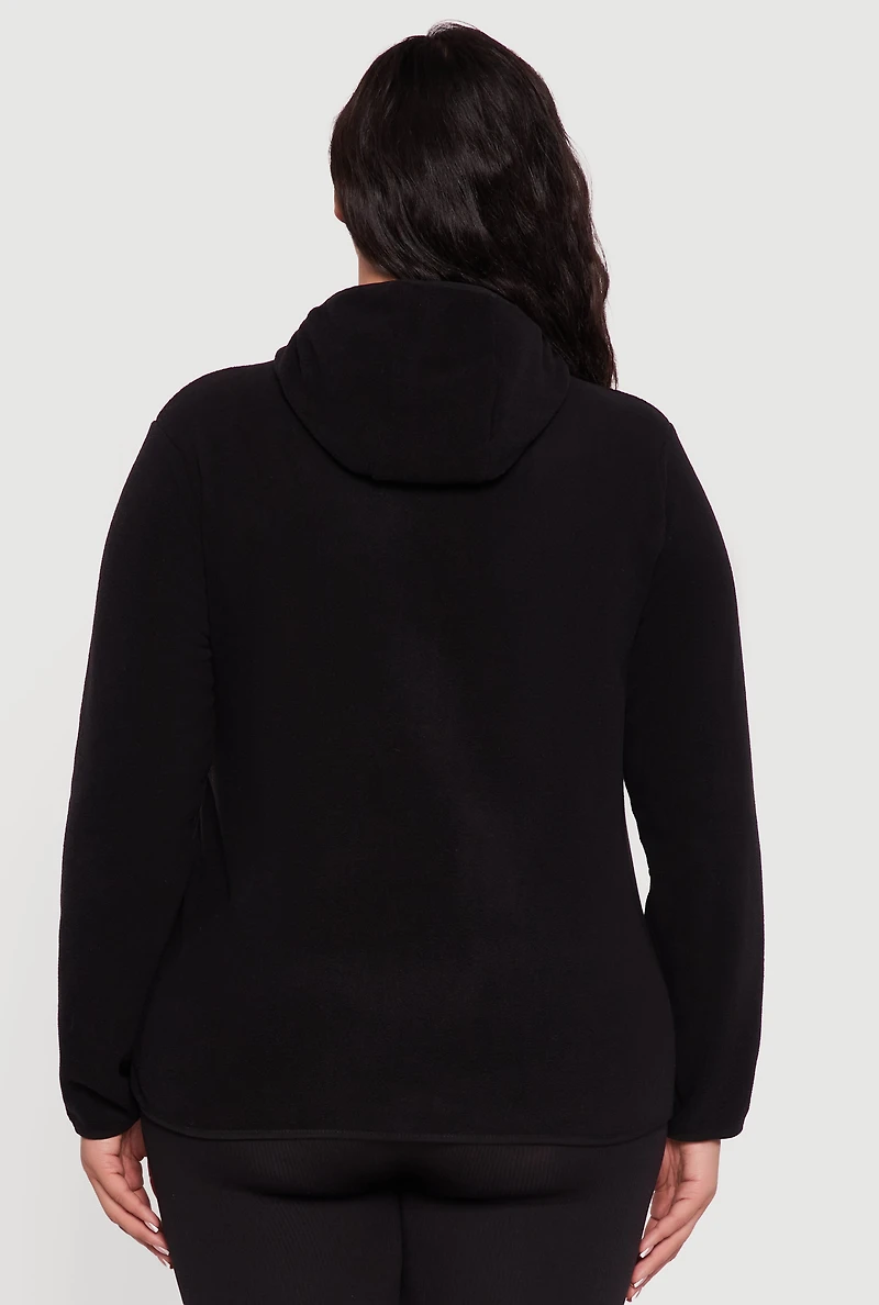 Womens Plus Size Fleece Long Sleeve Zip Front Hooded Jacket, Black, Size 4X
